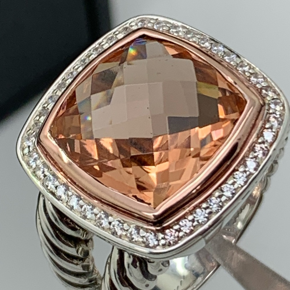David Yurman Rose Gold and Smoky Peach Cushion-Cut Gemstone Ring